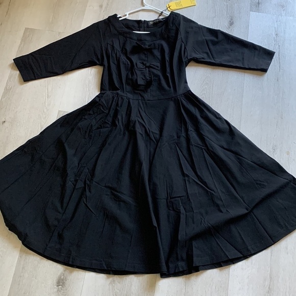 Gown Town fit and flare dress black‎ retro vintage style 1950 NWT bows tailored - Picture 7 of 15